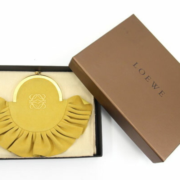 LOEWE Coin Case Anagram Yellow Swede Purse Ladies Gamaguchi Pleated - Picture 7 of 7